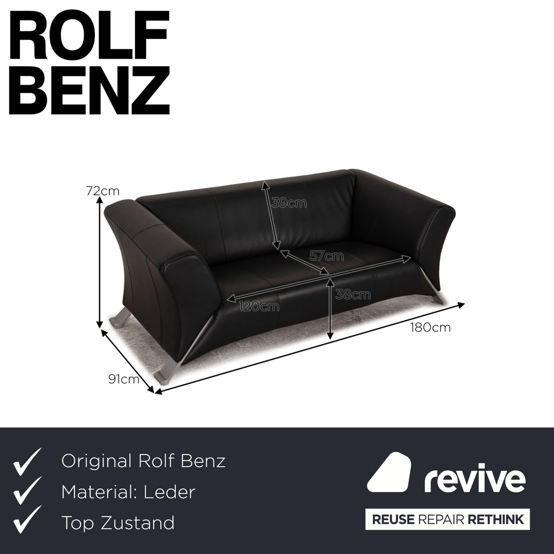Rolf Benz 322 two-seater leather sofa dark blue couch