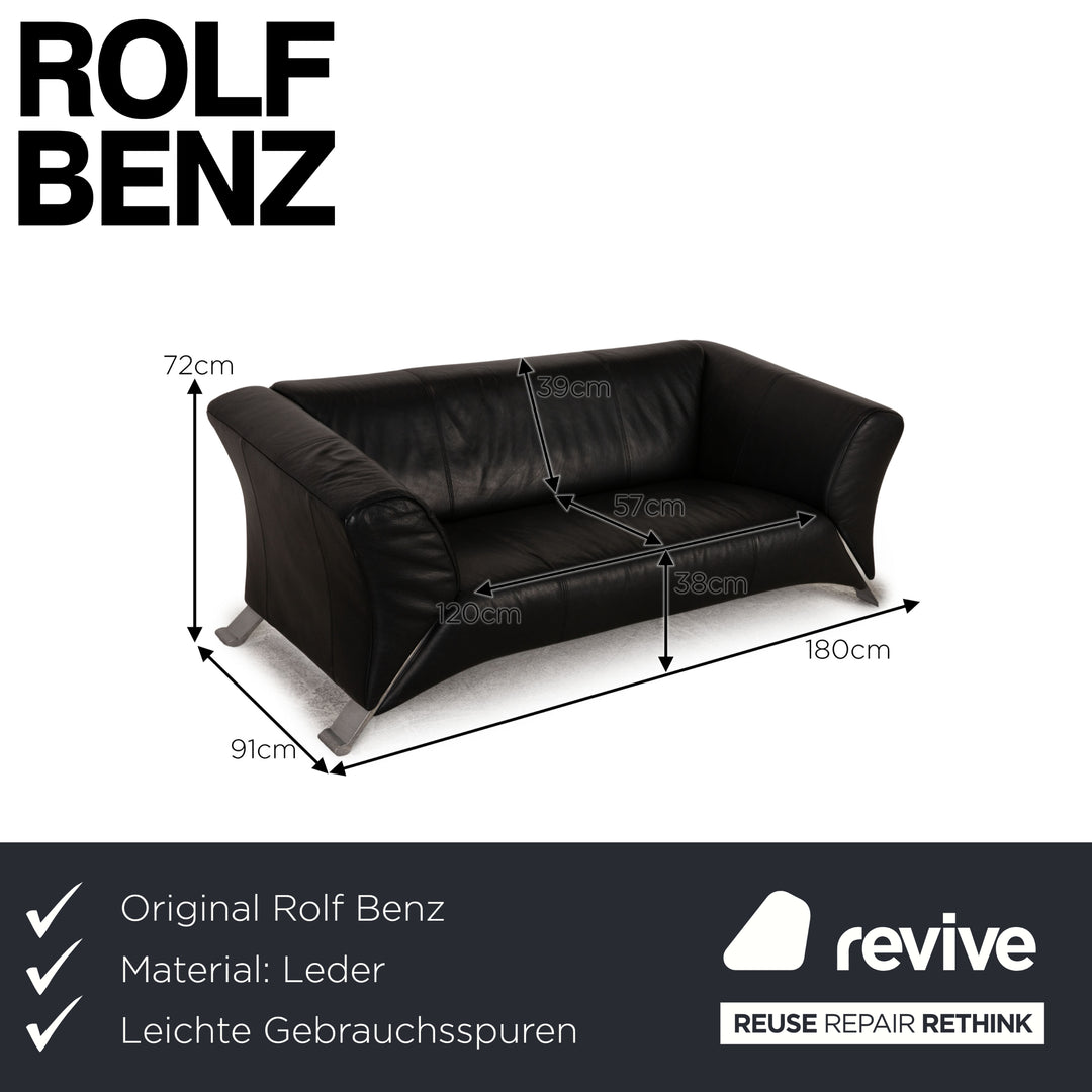 Rolf Benz 322 Zweisitzer Leder Sofa Schwarz Couch