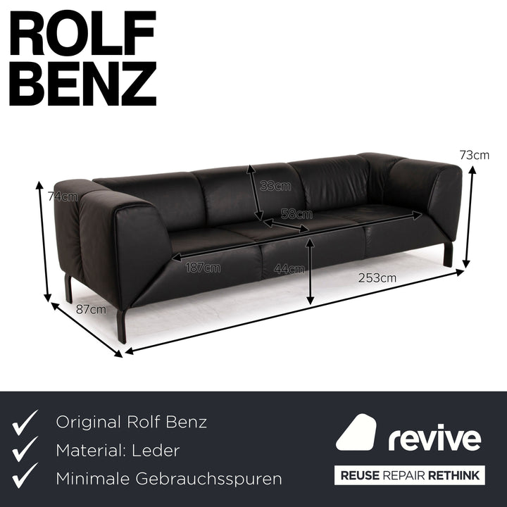 Rolf Benz 323 Leder Sofa Schwarz Dreisitzer