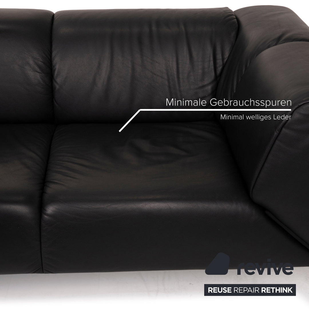Rolf Benz 323 leather sofa black three-seater