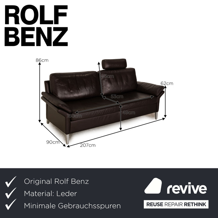 Rolf Benz 3300 Leder Dreisitzer Braun Dunkelbraun Sofa Couch