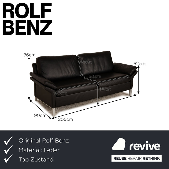 Rolf Benz 3300 Leder Dreisitzer Schwarz Sofa Couch Funktion
