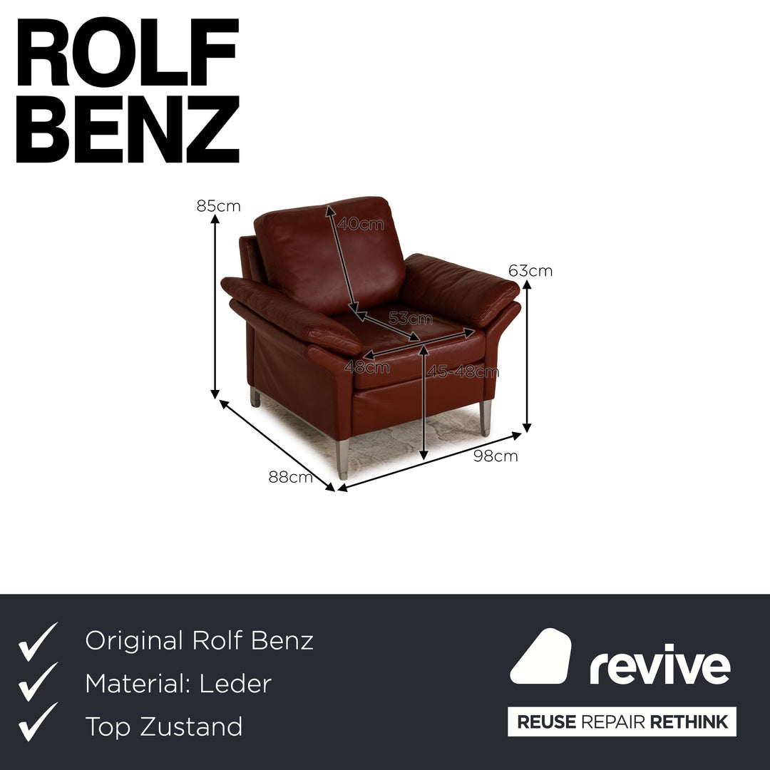 Rolf Benz 3300 leather armchair rust brown red
