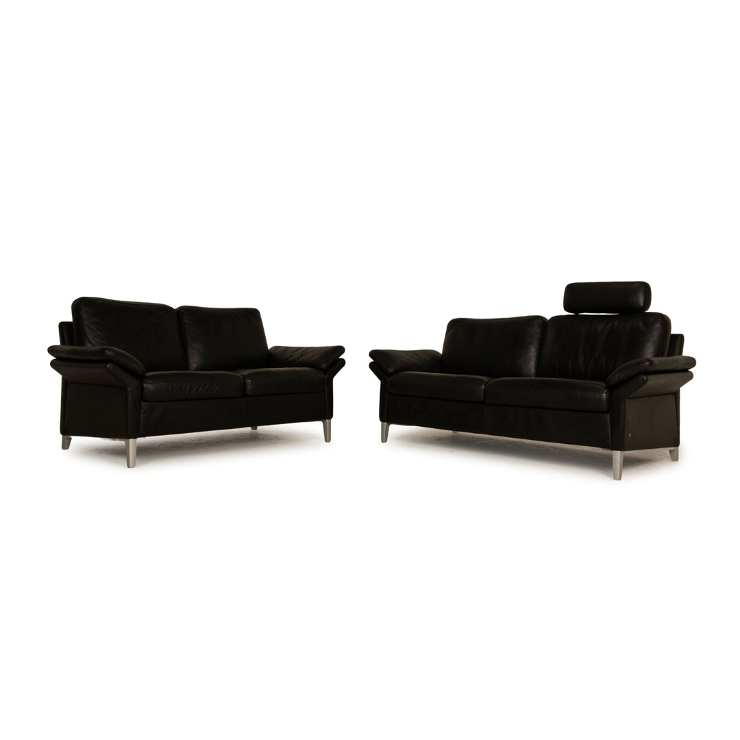 Rolf Benz 3300 leather sofa set black two-seater couch
