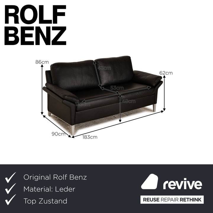Rolf Benz 3300 leather two-seater black sofa couch