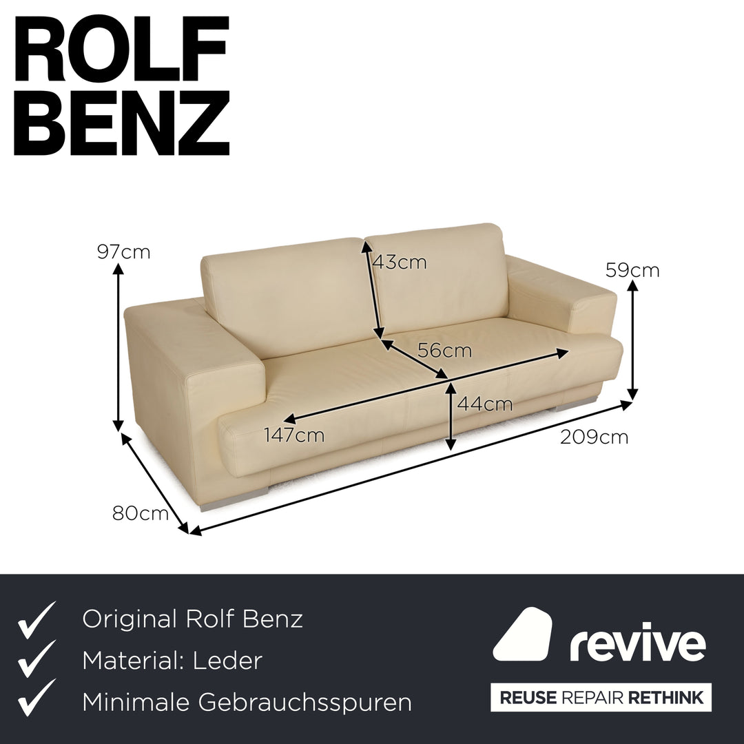 Rolf Benz 3400 Leder Dreisitzer Creme Beige Sofa Couch