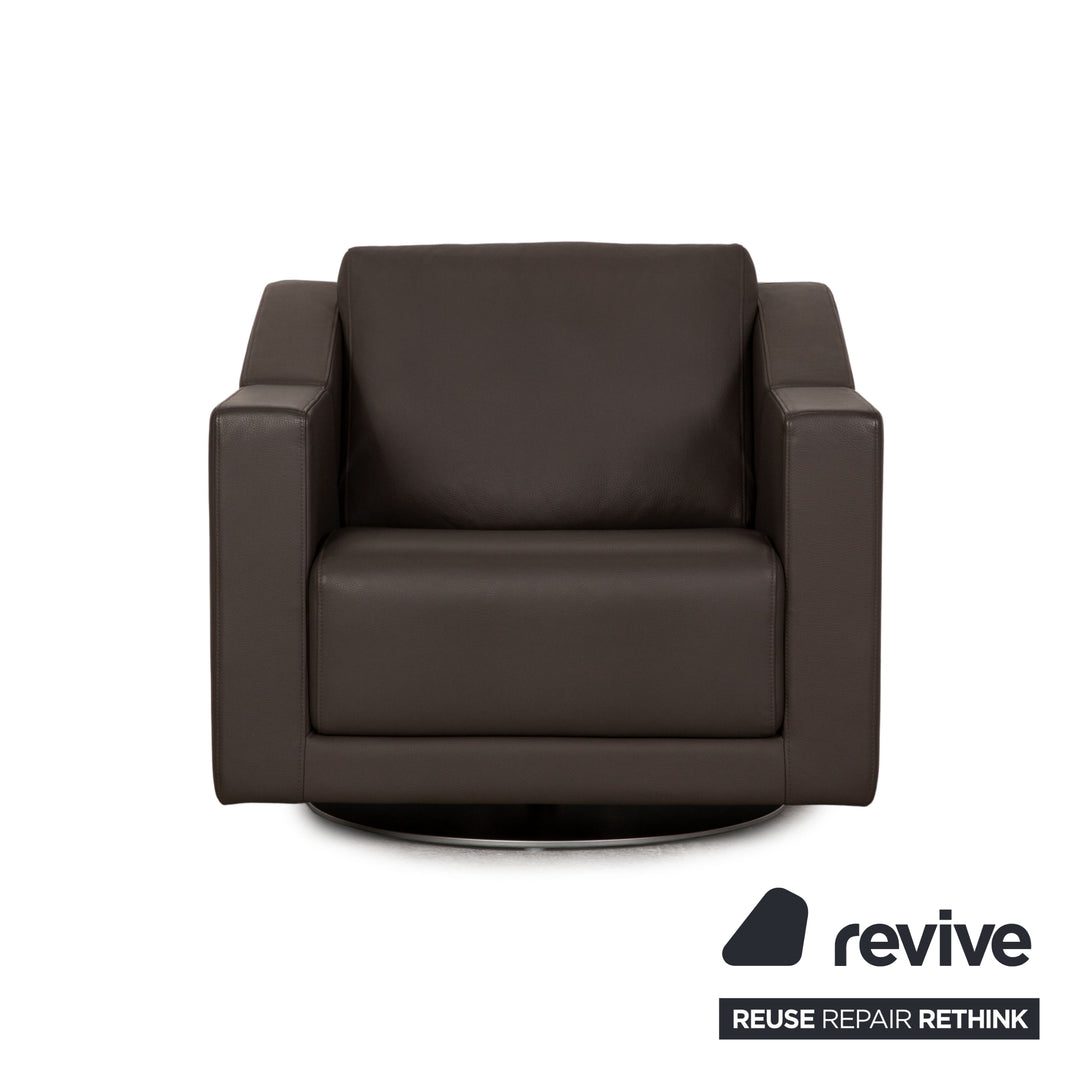 Rolf Benz 350 leather armchair Gray swivel armchair