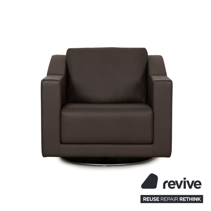 Rolf Benz 350 leather armchair Gray swivel armchair