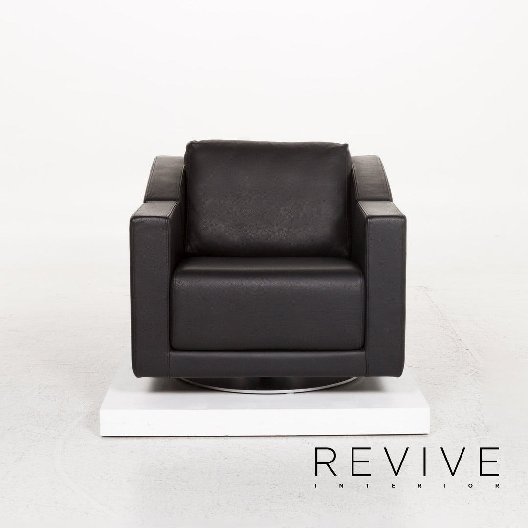 Rolf Benz 350 Leder Sofa Garnitur Schwarz 1x Zweisitzer 1x Sessel #13420