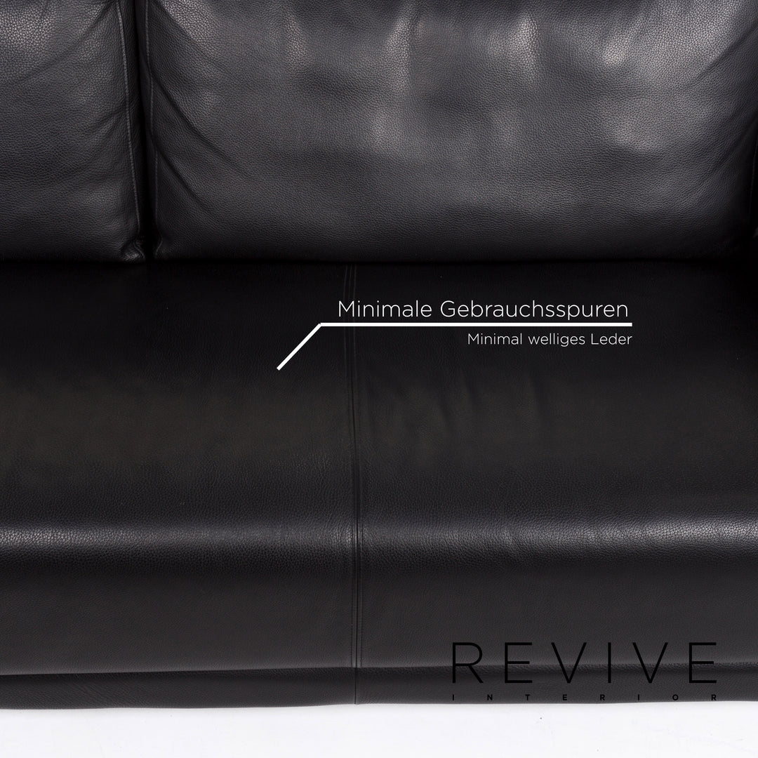 Rolf Benz 350 Leder Sofa Garnitur Schwarz 1x Zweisitzer 1x Sessel #13420