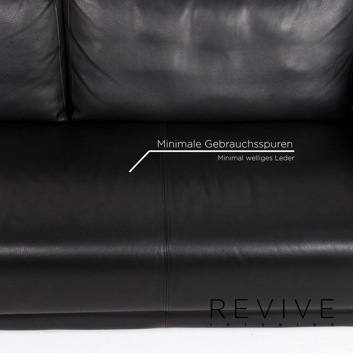 Rolf Benz 350 Leder Sofa Garnitur Schwarz 1x Zweisitzer 1x Sessel #13420