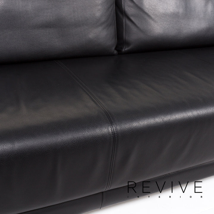 Rolf Benz 350 Leder Sofa Garnitur Schwarz 1x Zweisitzer 1x Sessel #13420