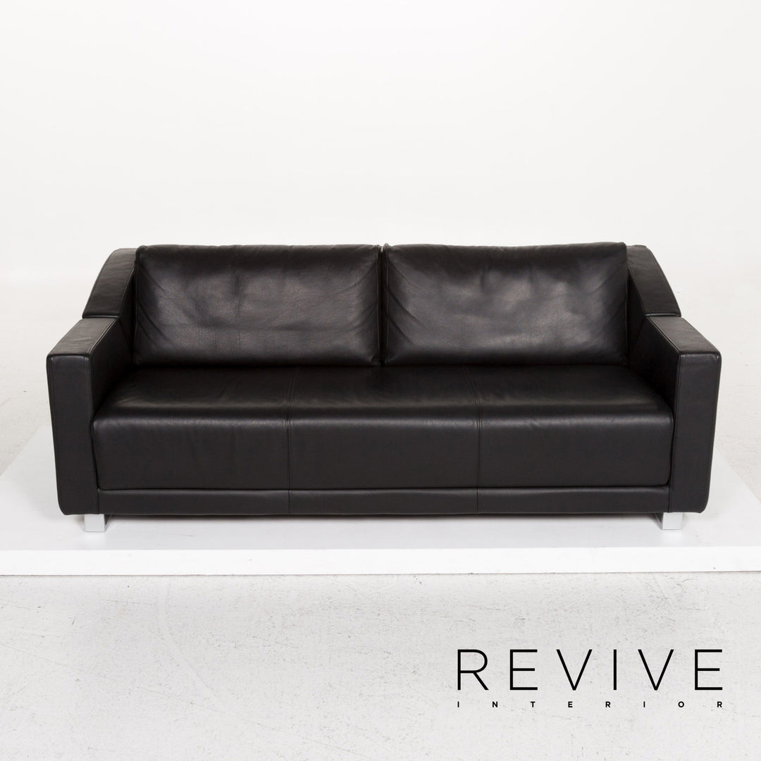Rolf Benz 350 Leder Sofa Garnitur Schwarz 1x Zweisitzer 1x Sessel #13420