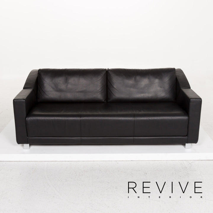 Rolf Benz 350 Leder Sofa Garnitur Schwarz 1x Zweisitzer 1x Sessel #13420