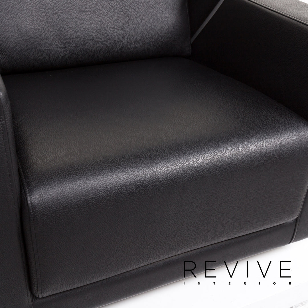 Rolf Benz 350 Leder Sofa Garnitur Schwarz 1x Zweisitzer 1x Sessel #13420