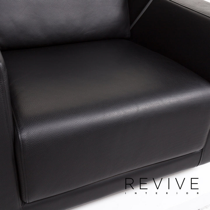 Rolf Benz 350 Leder Sofa Garnitur Schwarz 1x Zweisitzer 1x Sessel #13420