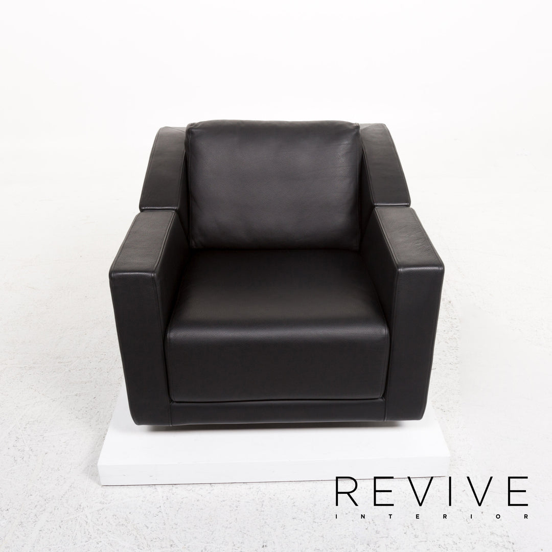 Rolf Benz 350 Leder Sofa Garnitur Schwarz 1x Zweisitzer 1x Sessel #13420