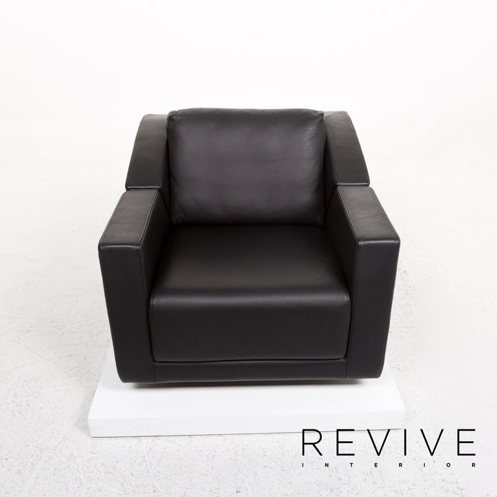 Rolf Benz 350 Leder Sofa Garnitur Schwarz 1x Zweisitzer 1x Sessel #13420