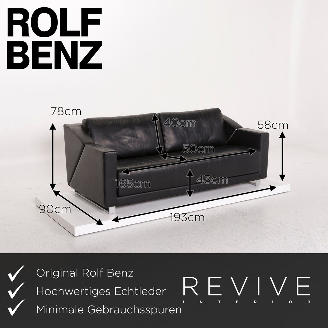 Rolf Benz 350 Leder Sofa Garnitur Schwarz Dreisitzer Couch #12258
