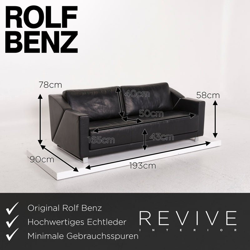 Rolf Benz 350 Leder Sofa Garnitur Schwarz Dreisitzer Couch 