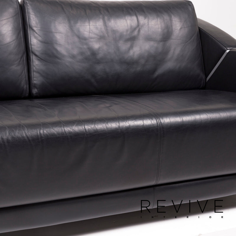 Rolf Benz 350 Leder Sofa Garnitur Schwarz Dreisitzer Couch 
