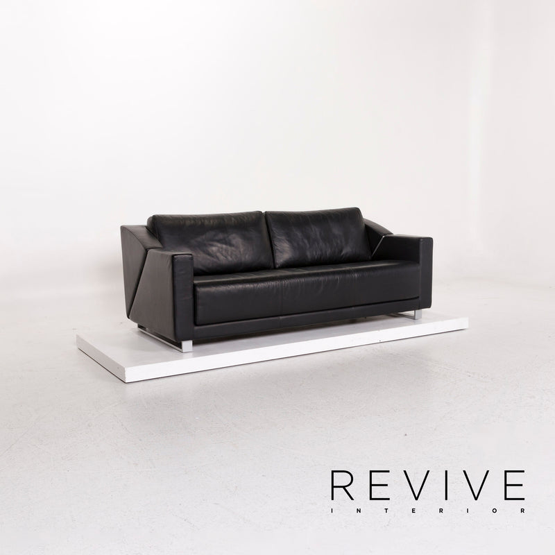 Rolf Benz 350 Leder Sofa Garnitur Schwarz Dreisitzer Couch 
