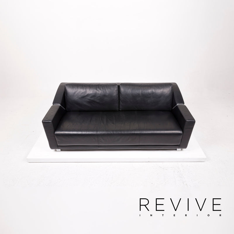 Rolf Benz 350 Leder Sofa Garnitur Schwarz Dreisitzer Couch 