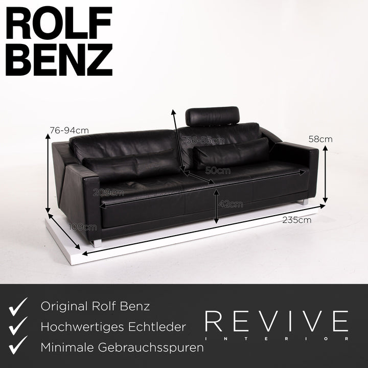 Rolf Benz 350 Leder Sofa Schwarz Dreisitzer Couch #13963