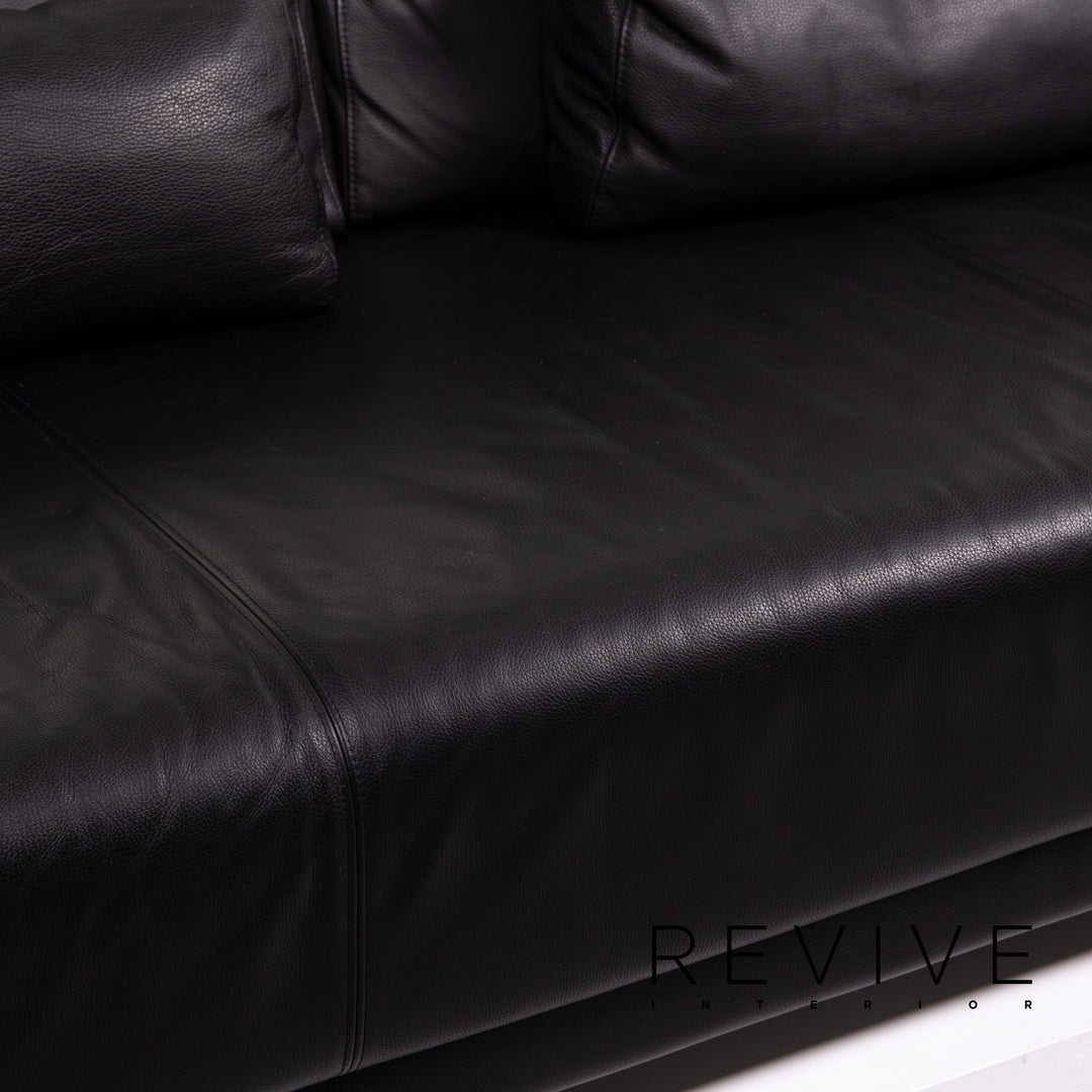 Rolf Benz 350 Leder Sofa Schwarz Dreisitzer Couch #13963