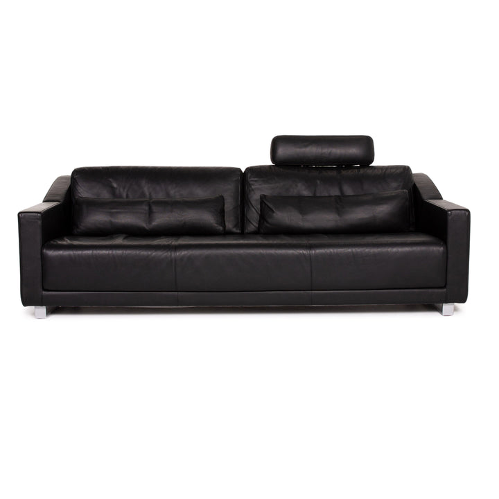 Rolf Benz 350 Leder Sofa Schwarz Dreisitzer Couch #13963