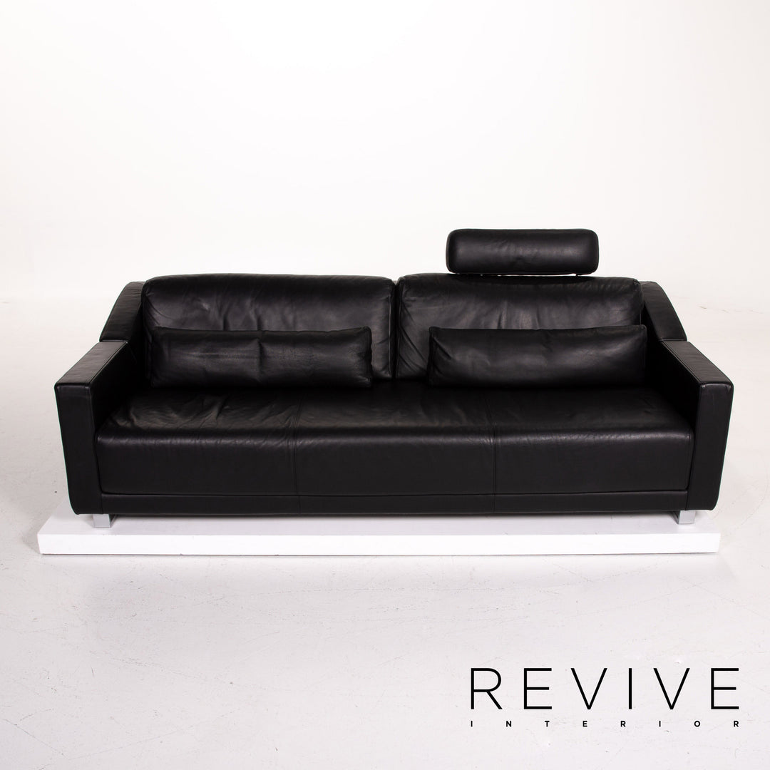 Rolf Benz 350 Leder Sofa Schwarz Dreisitzer Couch #13963