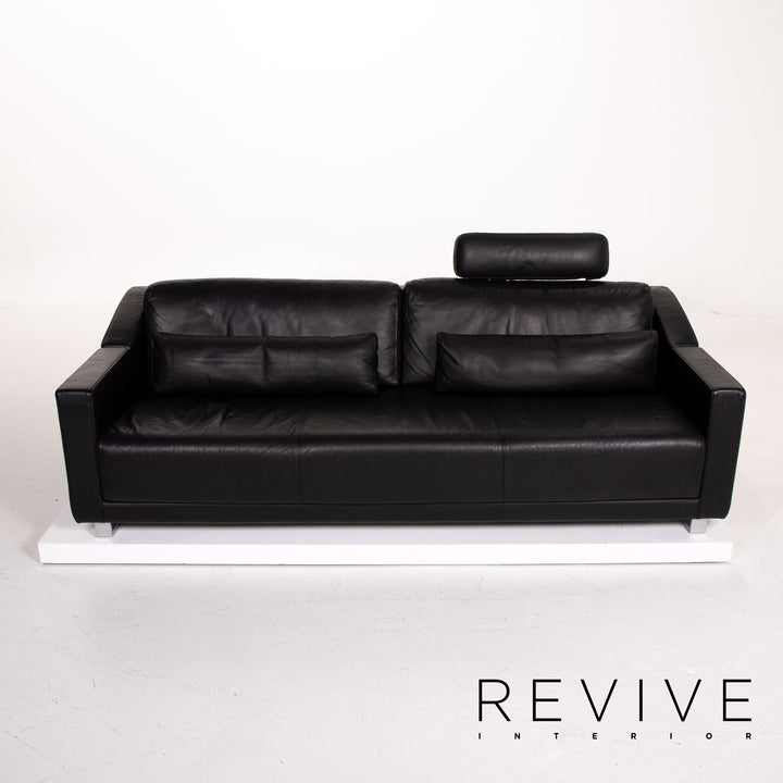 Rolf Benz 350 Leder Sofa Schwarz Dreisitzer Couch #13963