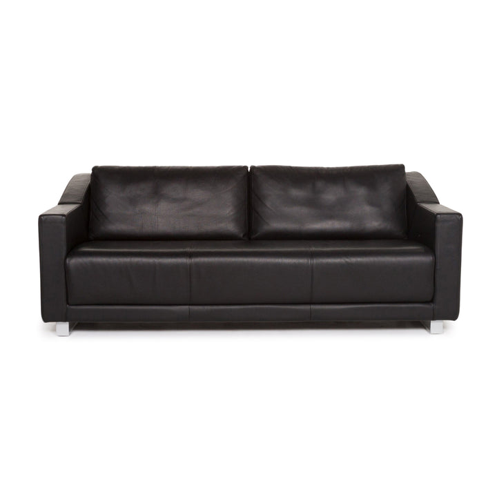 Rolf Benz 350 Leather Sofa Black Two Seater Couch #13137