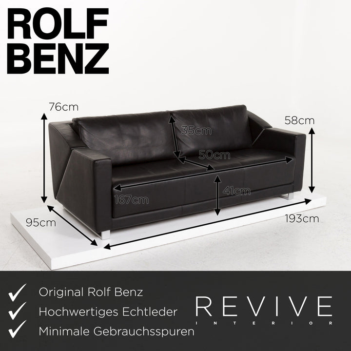 Rolf Benz 350 Leather Sofa Black Two Seater Couch #13137
