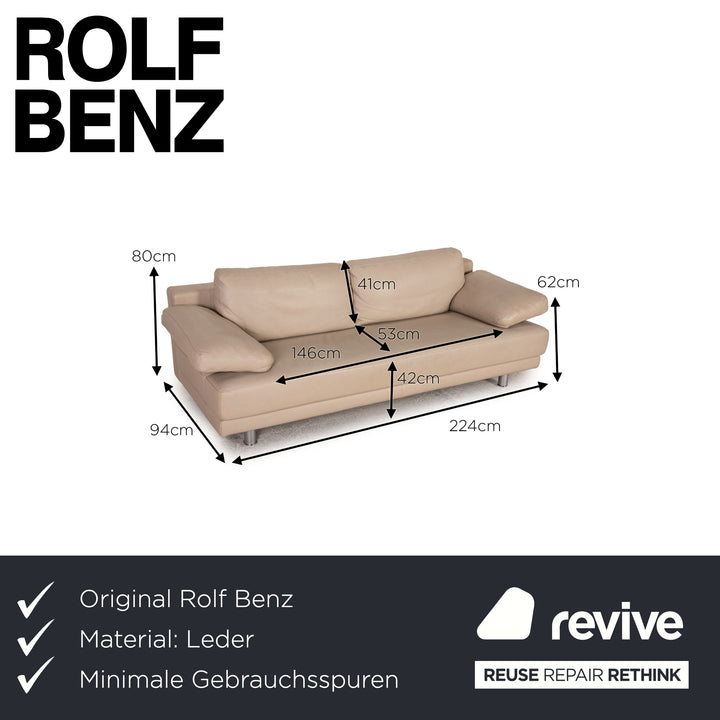 Rolf Benz 355 Leder Sofa Beige Dreisitzer Couch