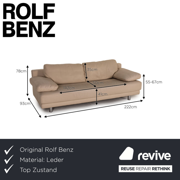 Rolf Benz 355 Leder Sofa Creme Dreisitzer Couch Funktion