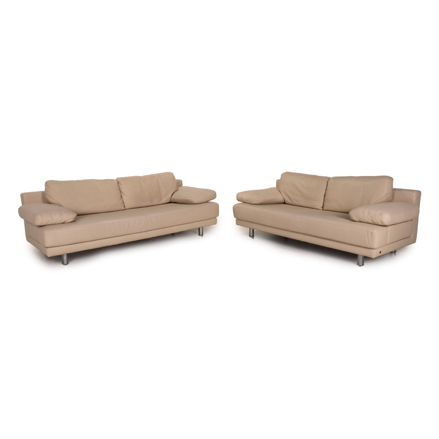 Rolf Benz 355 leather sofa set cream 1x three-seater 1x two-seater function