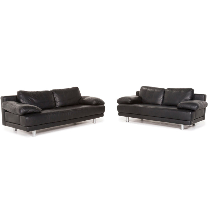 Rolf Benz 355 Leder Sofa Garnitur Schwarz 1x Dreisitzer 1x Zweisitzer Funktion #13078