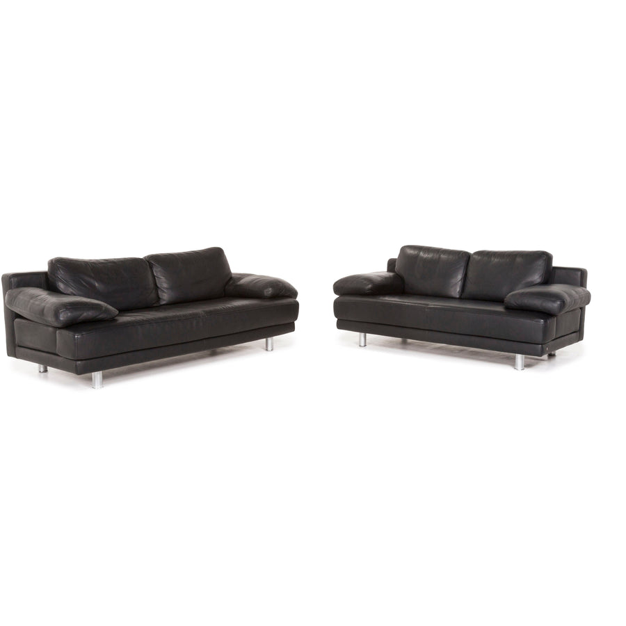 Rolf Benz 355 Leder Sofa Garnitur Schwarz 1x Dreisitzer 1x Zweisitzer Funktion #13078