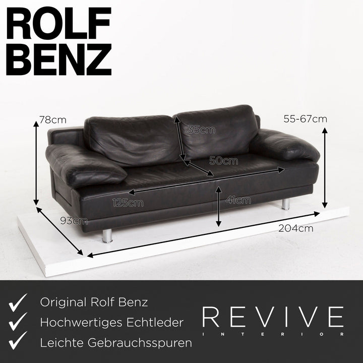 Rolf Benz 355 Leder Sofa Schwarz Dreisitzer Funktion Couch #12965