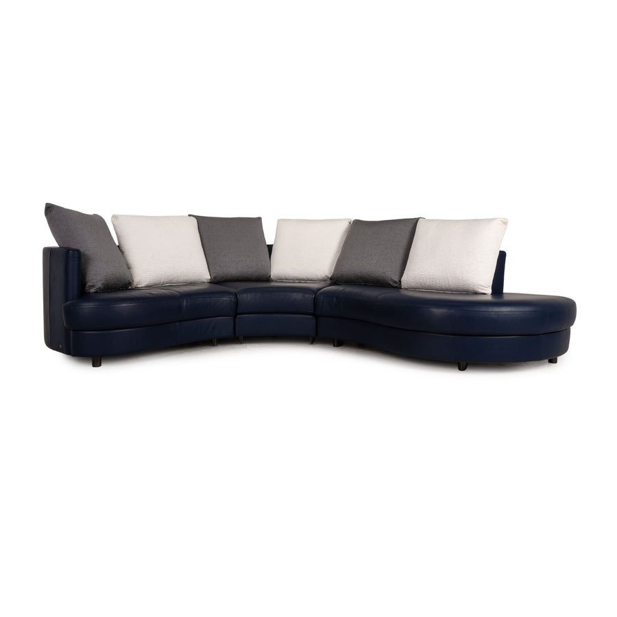 Rolf Benz 4500 leather corner sofa blue dark blue sofa couch recamier on the right