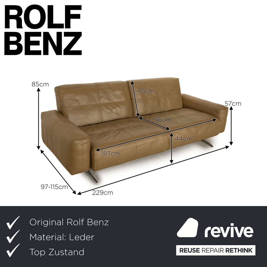 Rolf Benz 50 Leder Dreisitzer Khaki Grün Sofa Couch manuelle Funktion