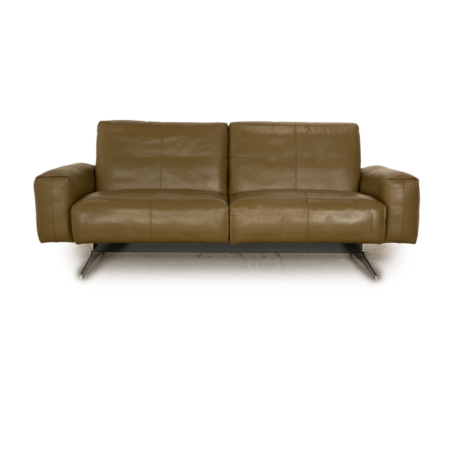 Rolf Benz 50 leather three-seater khaki green sofa couch manual function