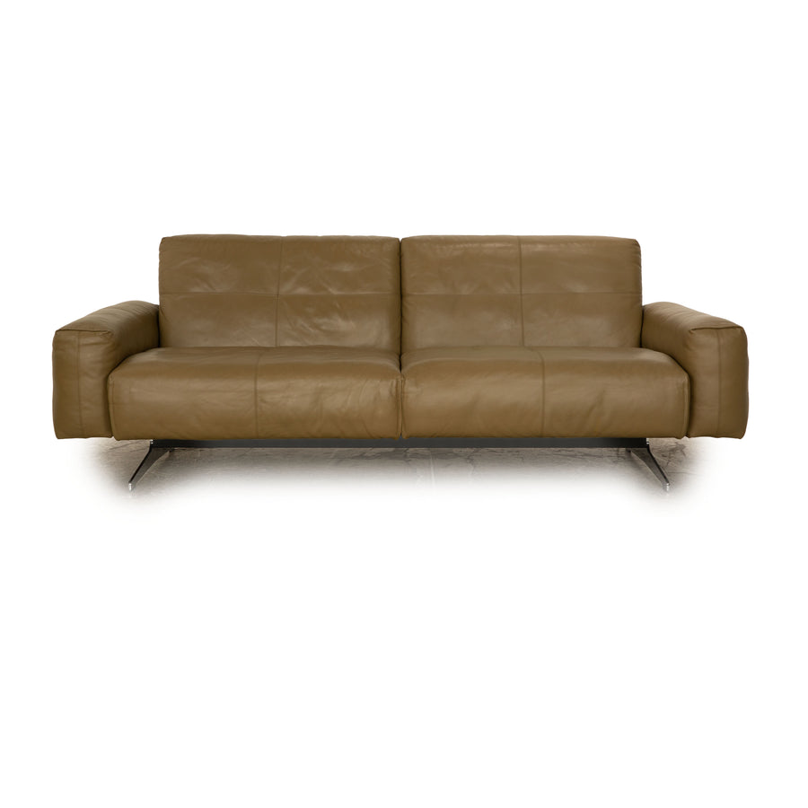 Rolf Benz 50 leather three-seater khaki green sofa couch manual function