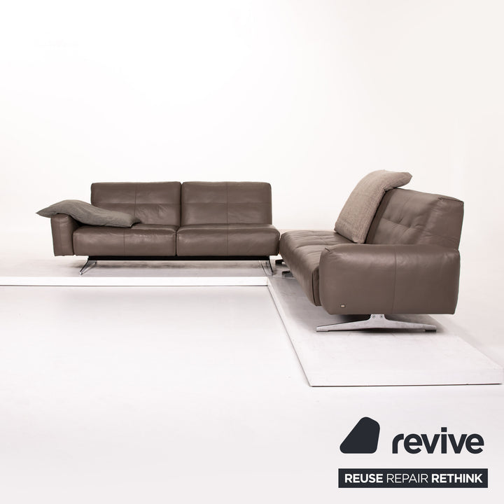 Rolf Benz 50 Leder Ecksofa inkl. Marmortisch Grau Graubraun Sofa Couch #13767