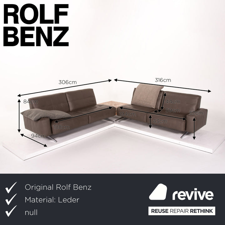 Rolf Benz 50 Leder Ecksofa inkl. Marmortisch Grau Graubraun Sofa Couch #13767