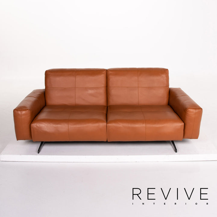 Rolf Benz 50 leather sofa cognac brown three-seater function couch #13665