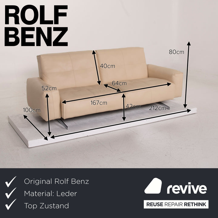 Rolf Benz 50 Leder Sofa Creme Zweisitzer #15359