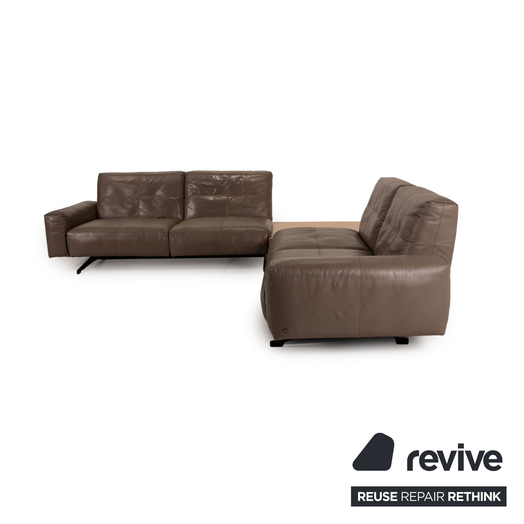 Rolf Benz 50 leather sofa set brown 1x corner sofa 1x stool couch bench
