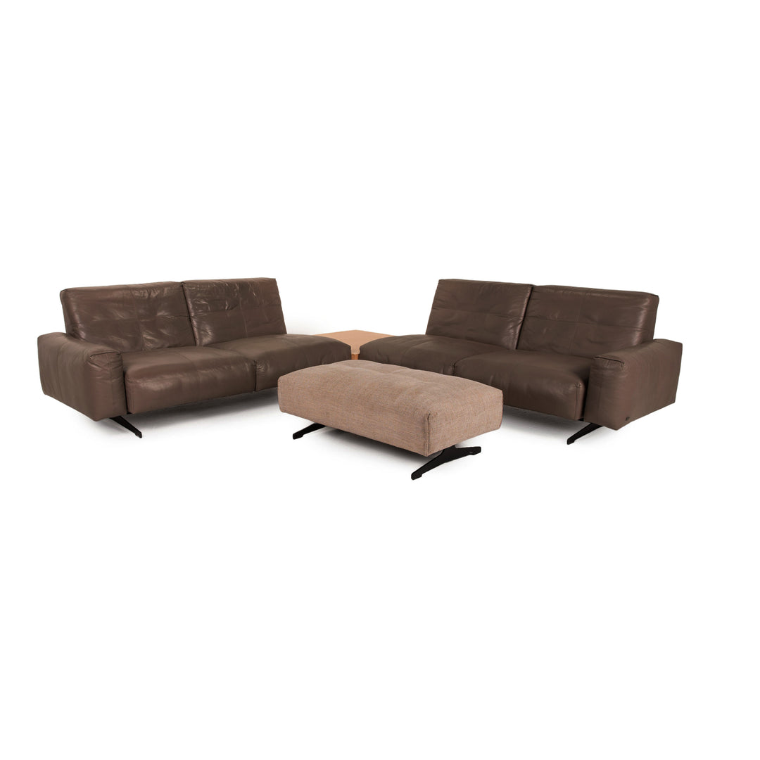 Rolf Benz 50 leather sofa set brown 1x corner sofa 1x stool couch bench